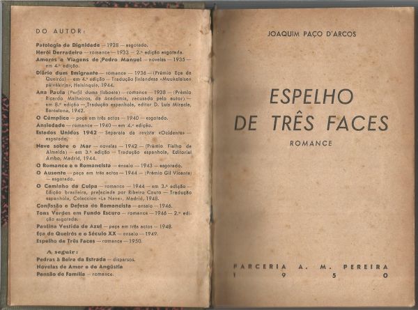 Livro Espelho De Três Faces-joaquim Paço D'arcos 1950